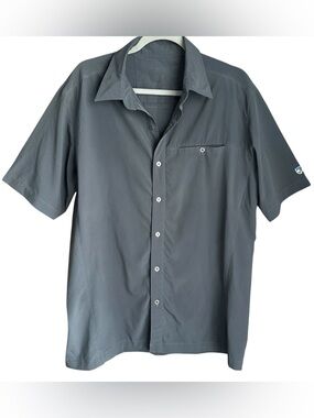 Kuhl Button Up Shirt Mens L Gray Short Sleeve Outdoor Hiking Stretch Performance